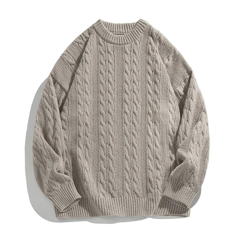 Japanese Cable-Knit Round Neck Sweater
