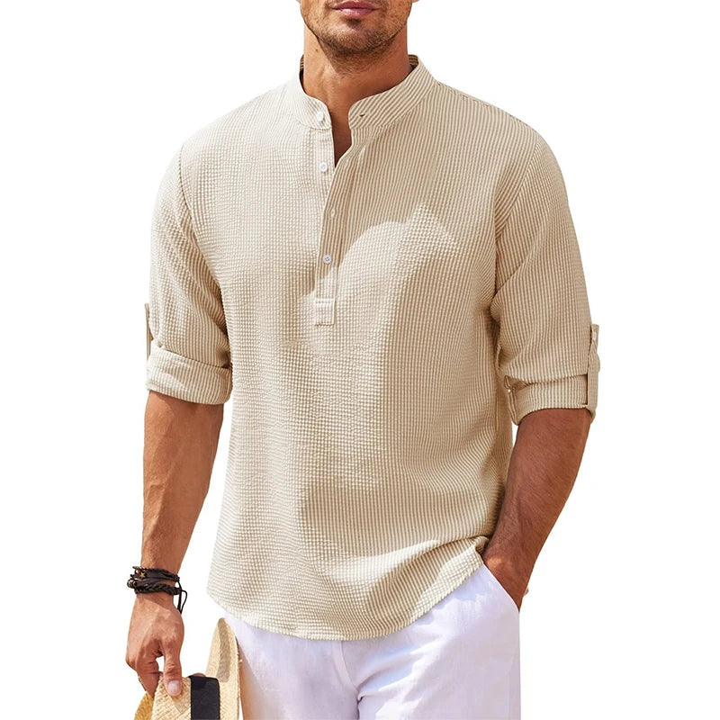 Men’s Casual Cotton Linen Long Sleeve Shirt