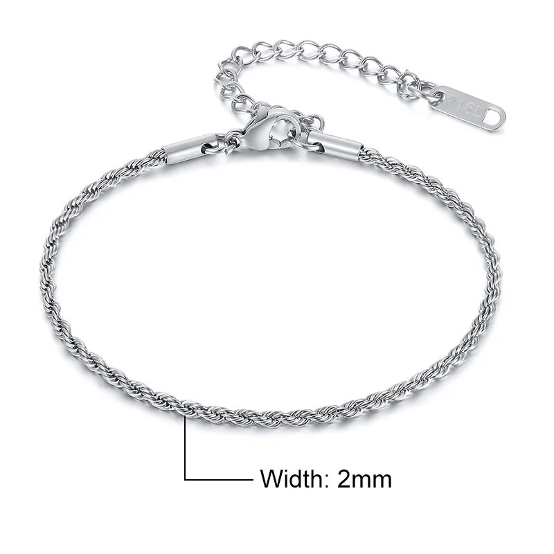 Unisex Vnox Rope Chain Bracelet