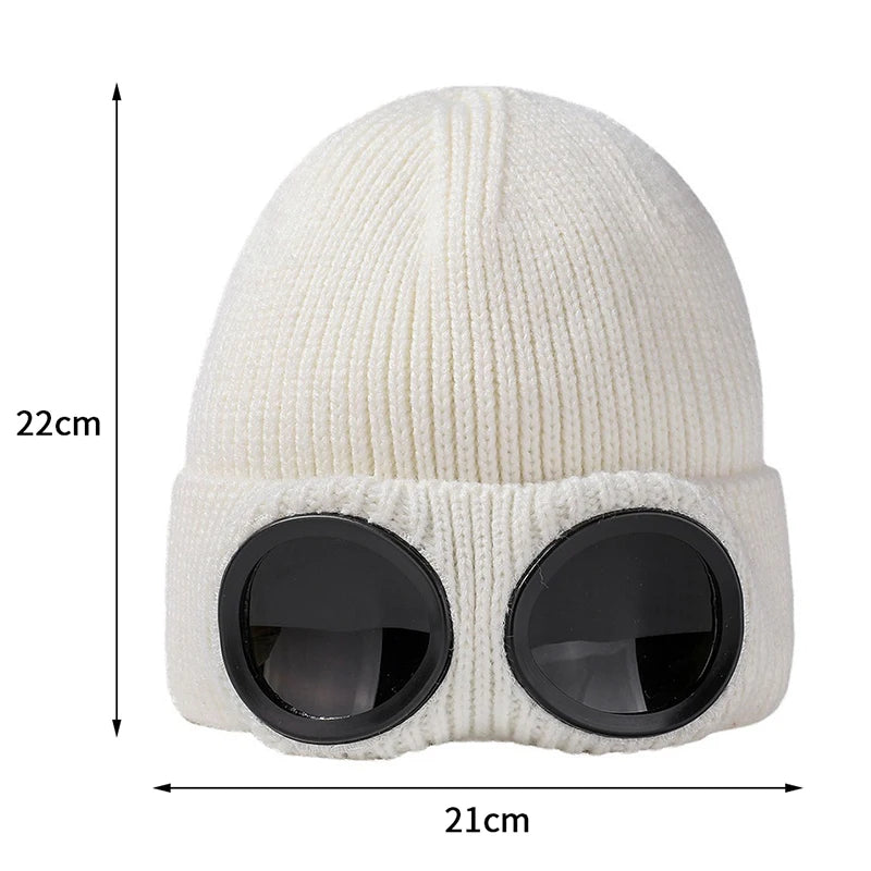 Unisex Knitted Winter Hat With Goggles