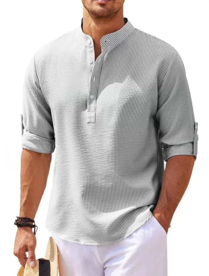 Men’s Casual Cotton Linen Long Sleeve Shirt
