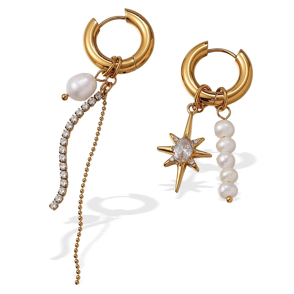 Unisex Freshwater Pearl Star Earrings